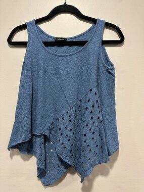 Soprano Blue Sleeveless Handkerchief Hem Tank with Eyelet Detail Boho